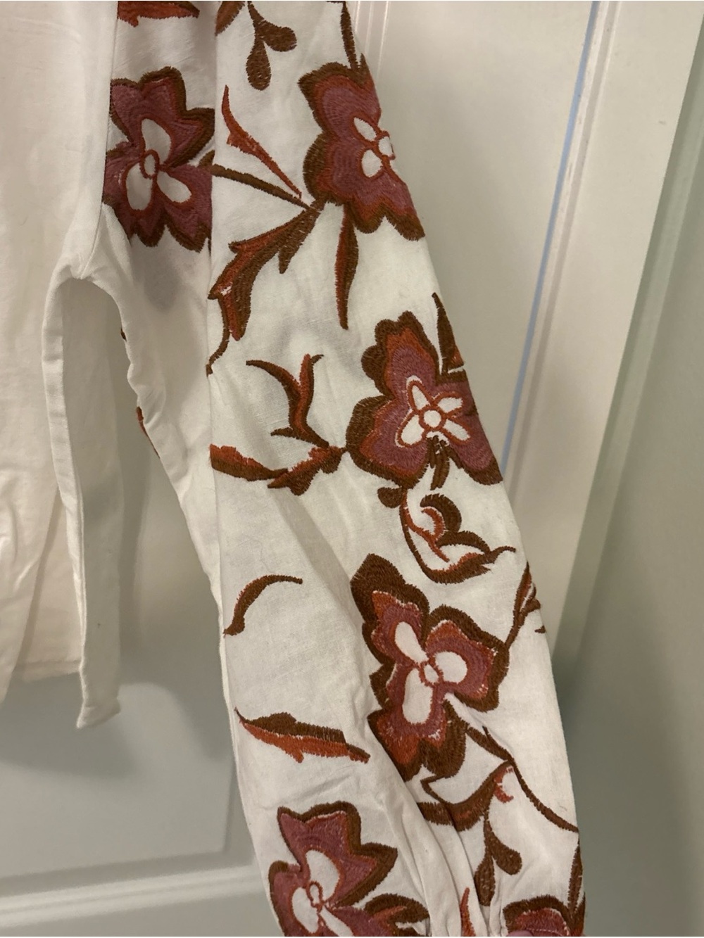 Calypso St Barth-Large-w/Embroidered Balloon Sleeve-Cotton/Flax-Brown/Pink/White - Picture 3 of 5